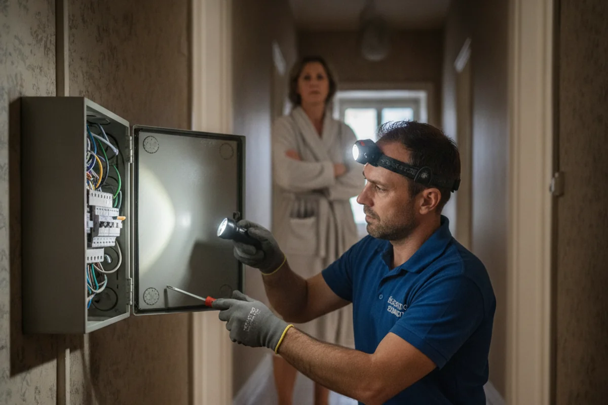Électricien intervenant en urgence sur un tableau électrique à Bulle